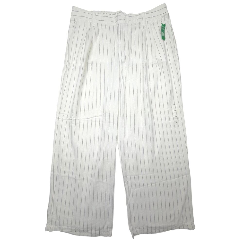 GAP Easy Trouser Pants Womens 20 White Pinstripe Wide Leg High Rise NWT
